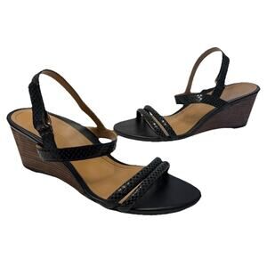 Vionic Emmy Wedge Sandal Shoe Lizard Black Size 9 Strappy Chic Comfort